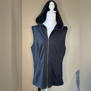 CAbi Women’s Hooded Zip Vest Black Size L Sleeveless Stretch Athleisure